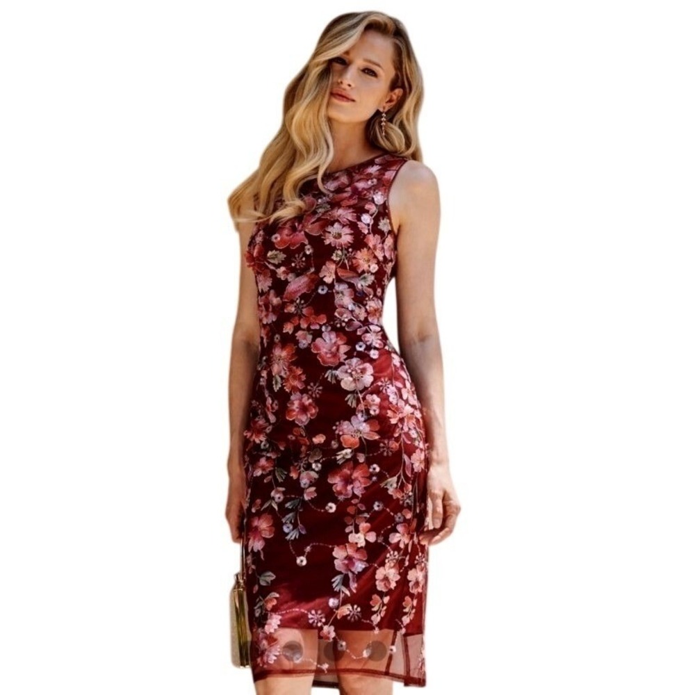 Adrianna Papell Size 10 Floral Sequin Embroidery Mini Dress Plum Fall Colors